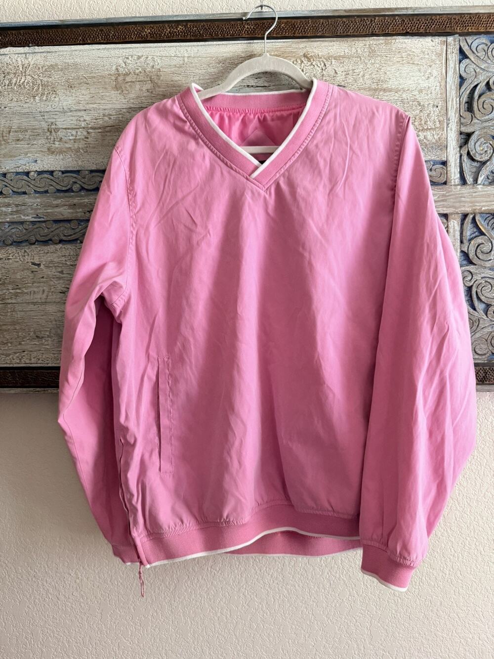 Tres Bien Vintage Nylon Pullover Windbreaker Jacket Lined-Pink- Size L. Flaws